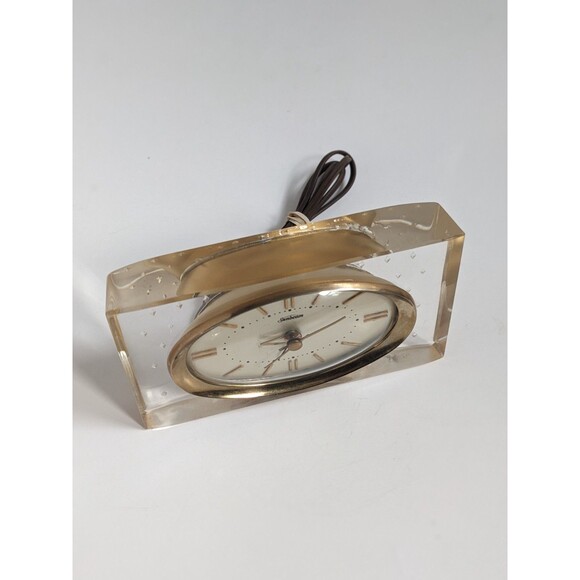 Vintage Sunbeam Lucite Bedside Clock Model B008 Hollywood Regency Glam Gold - Picture 3 of 16